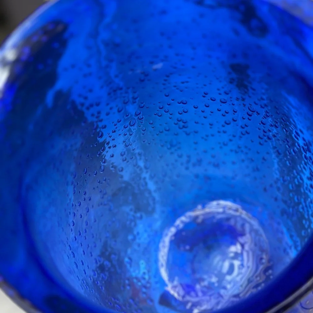 Cobalt Blue Bubbled Glass Vase or Candle Holder